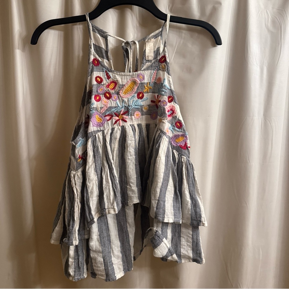 Altar'd State Gray and White Striped Embroidered Tiered Halter Camisole